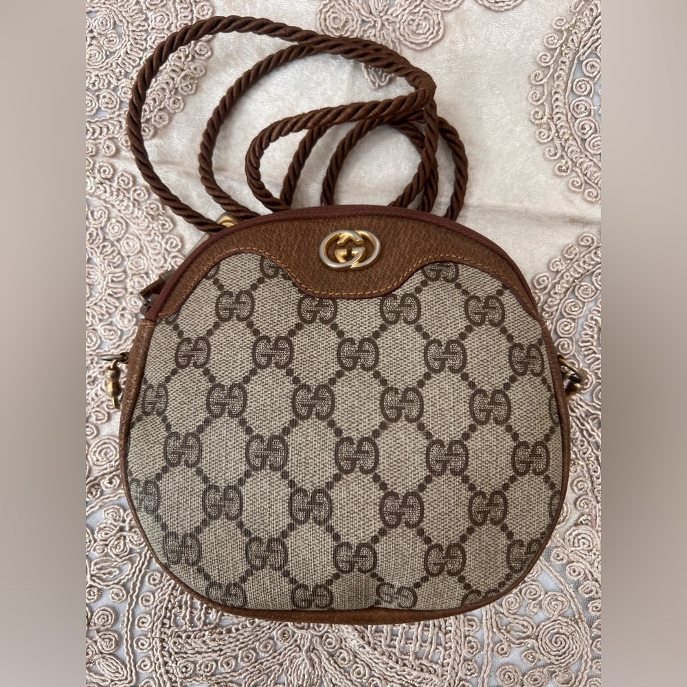 Gucci Brown GG Monogram Canvas Crossbody Bag with Gold Hardware